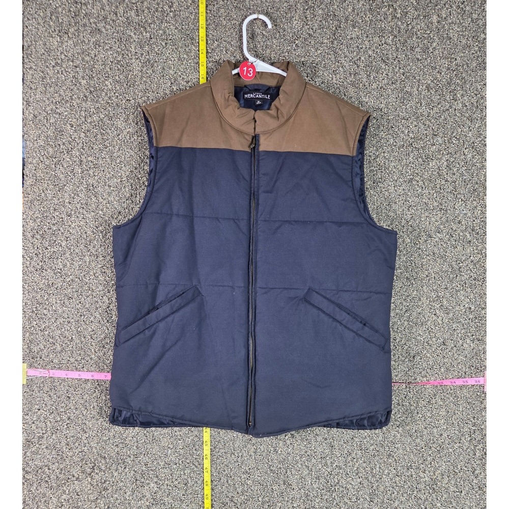 J.Crew Mercantile Puffer Vest Mens M Navy Brown Colorblock Quilted Full Zip